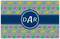 Thumbnail for Personalized Dinosaur Placemat - Dinosaur V - Dark Grey With Navy Circle Ribbon Nameplate -  View