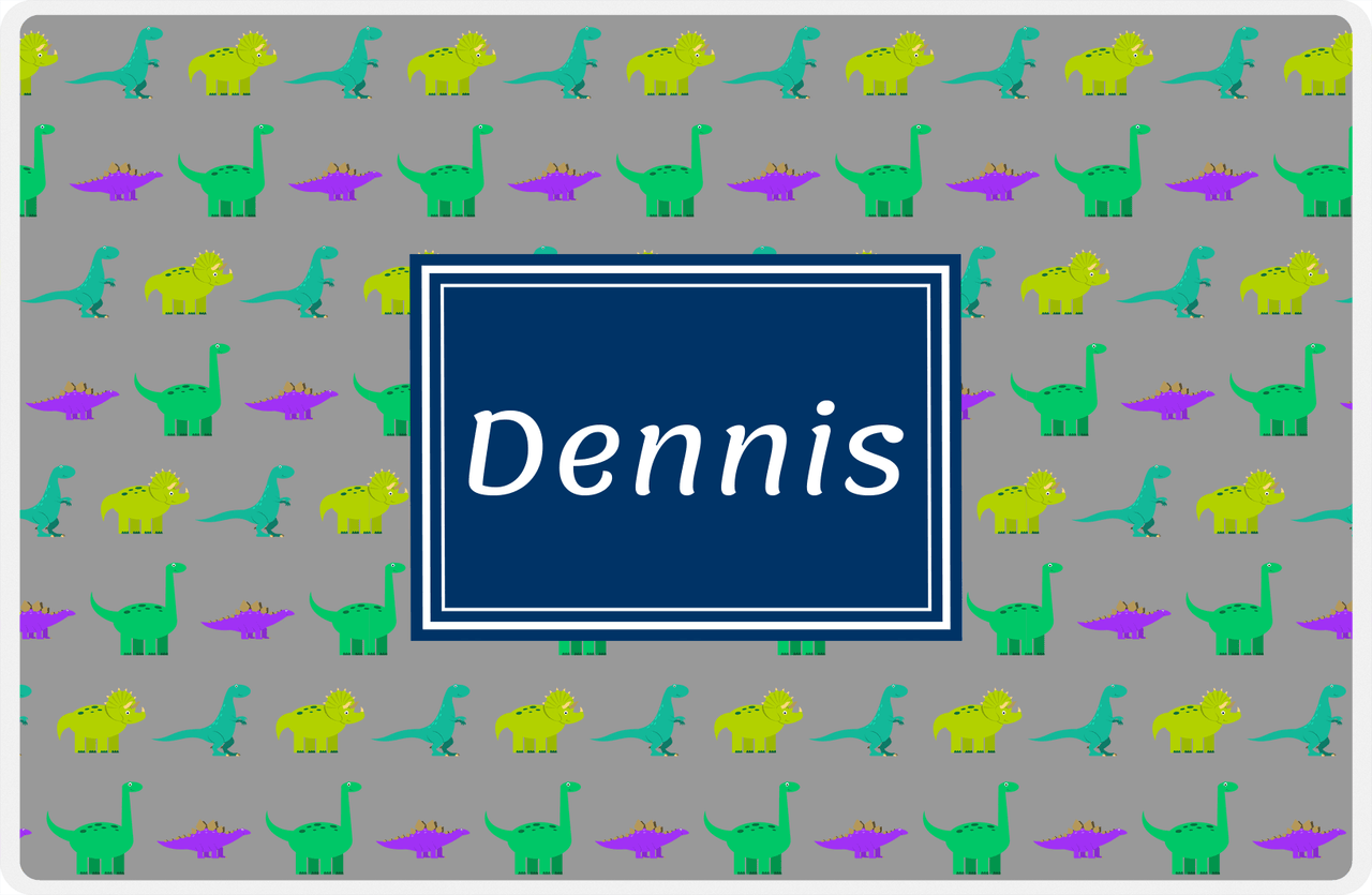 Personalized Dinosaur Placemat - Dinosaur V - Dark Grey With Navy Rectangle Nameplate -  View