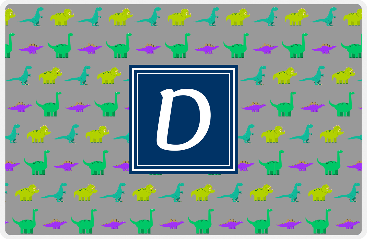 Personalized Dinosaur Placemat - Dinosaur V - Dark Grey With Navy Square Nameplate -  View