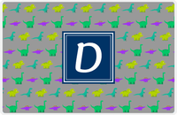 Thumbnail for Personalized Dinosaur Placemat - Dinosaur V - Dark Grey With Navy Square Nameplate -  View