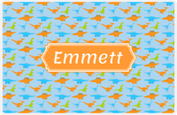 Thumbnail for Personalized Dinosaur Placemat - Dinosaur VI - Blue with Orange Decorative Rectangle Nameplate -  View