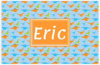 Thumbnail for Personalized Dinosaur Placemat - Dinosaur VI - Blue with Orange Rectangle Nameplate -  View