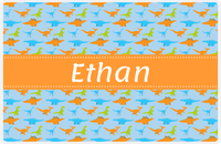 Thumbnail for Personalized Dinosaur Placemat - Dinosaur VI - Blue with Orange Ribbon Nameplate -  View