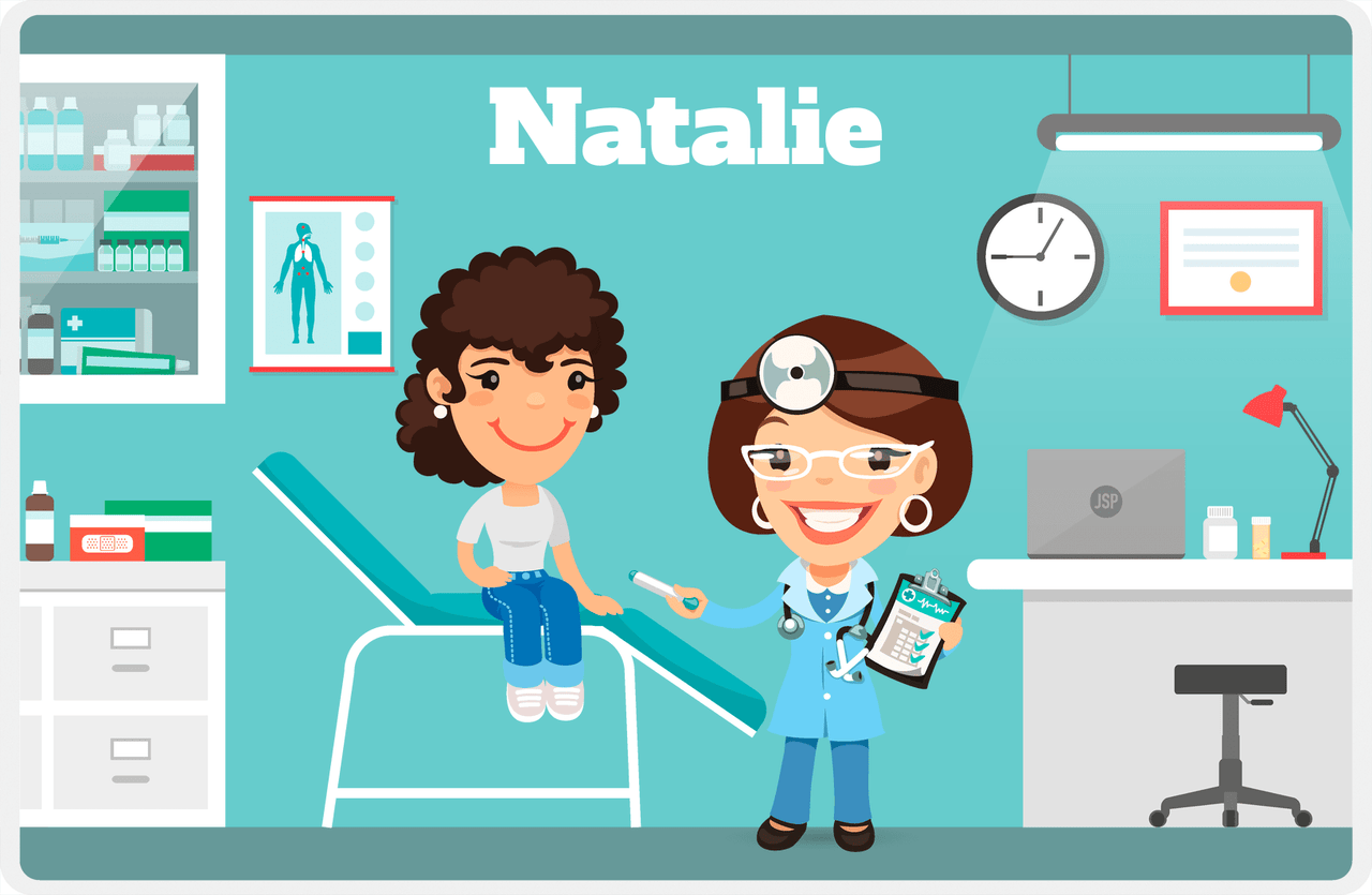 Personalized Doctors & Nurses Placemat I - Check Up - Brunette Girl -  View