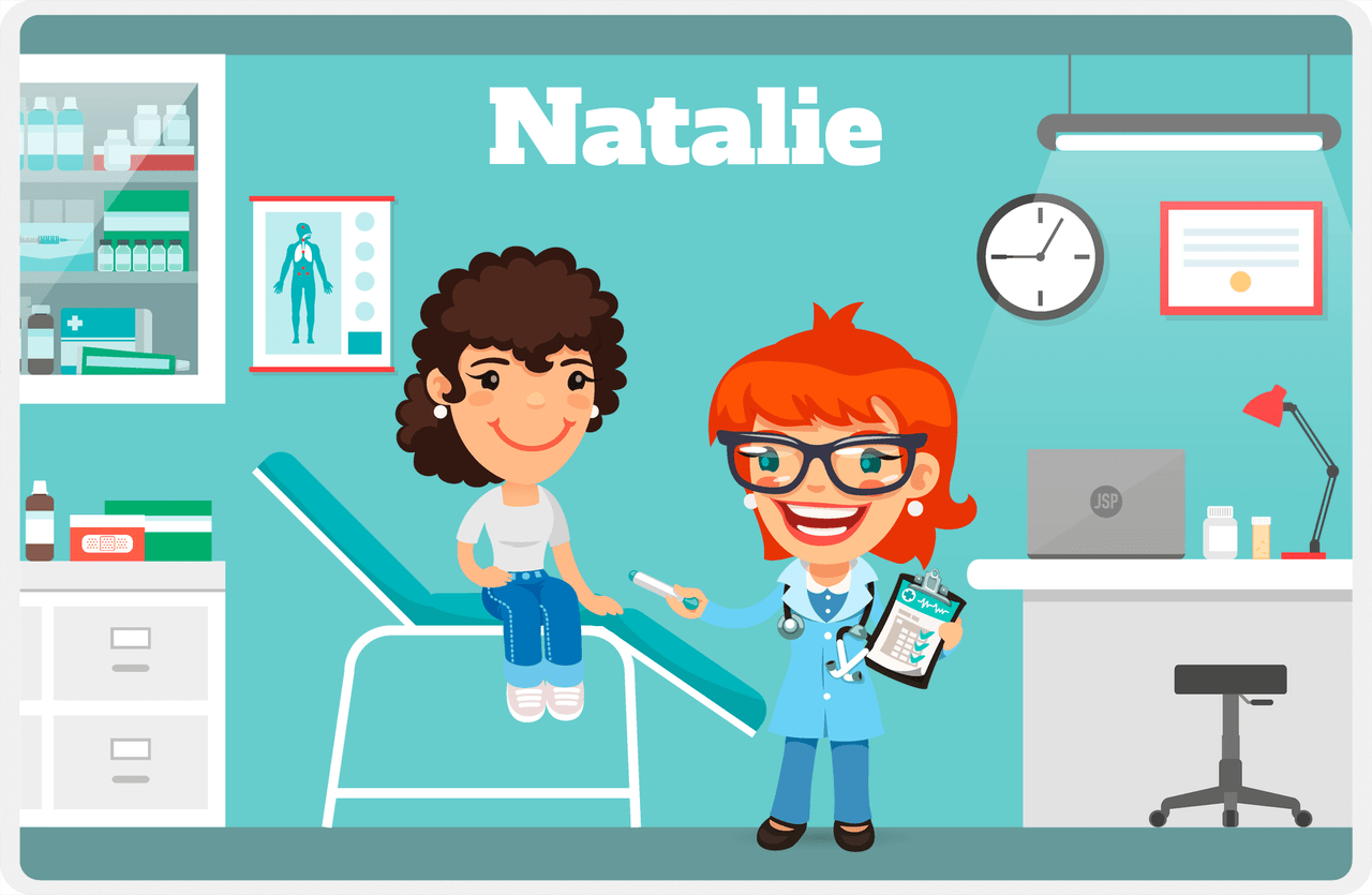 Personalized Doctors & Nurses Placemat I - Check Up - Redhead Girl -  View