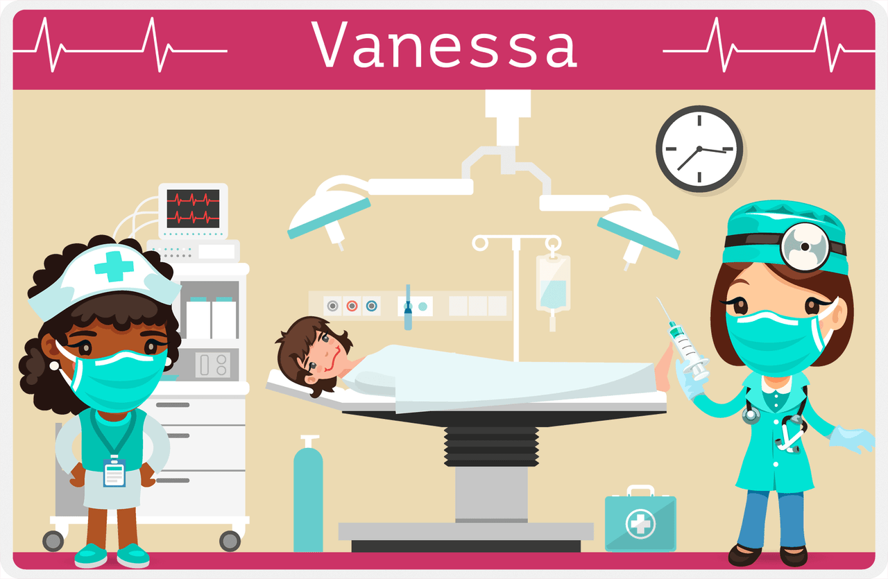 Personalized Doctors & Nurses Placemat V - Operation Room - Brunette Girl -  View