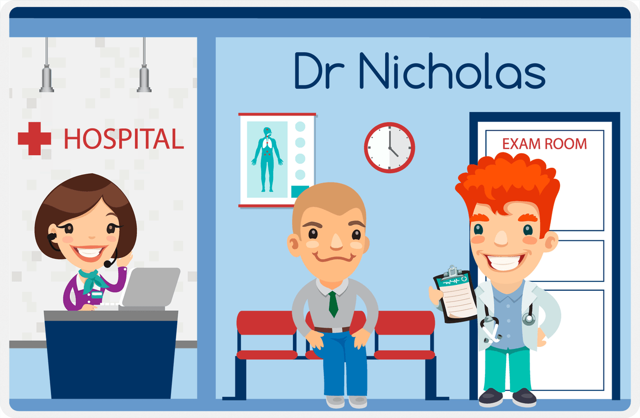 Personalized Doctors & Nurses Placemat XIV - Reception Area - Redhead Boy -  View