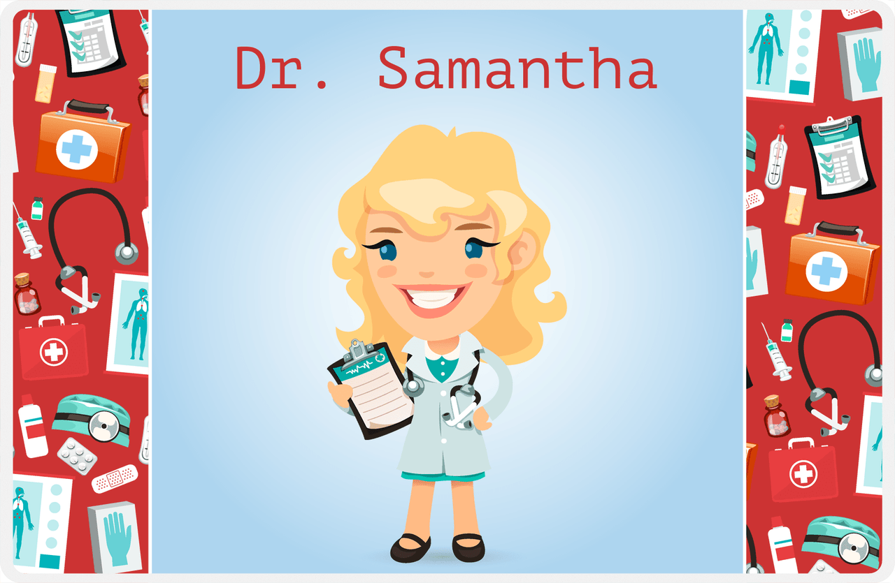 Personalized Doctors & Nurses Placemat XX - Gear Pattern - Blonde Girl -  View