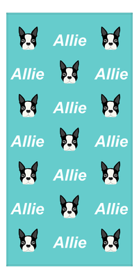 Thumbnail for Personalized Dog Beach Towel - Teal Background - Boston Terrier - Vertical - Front View