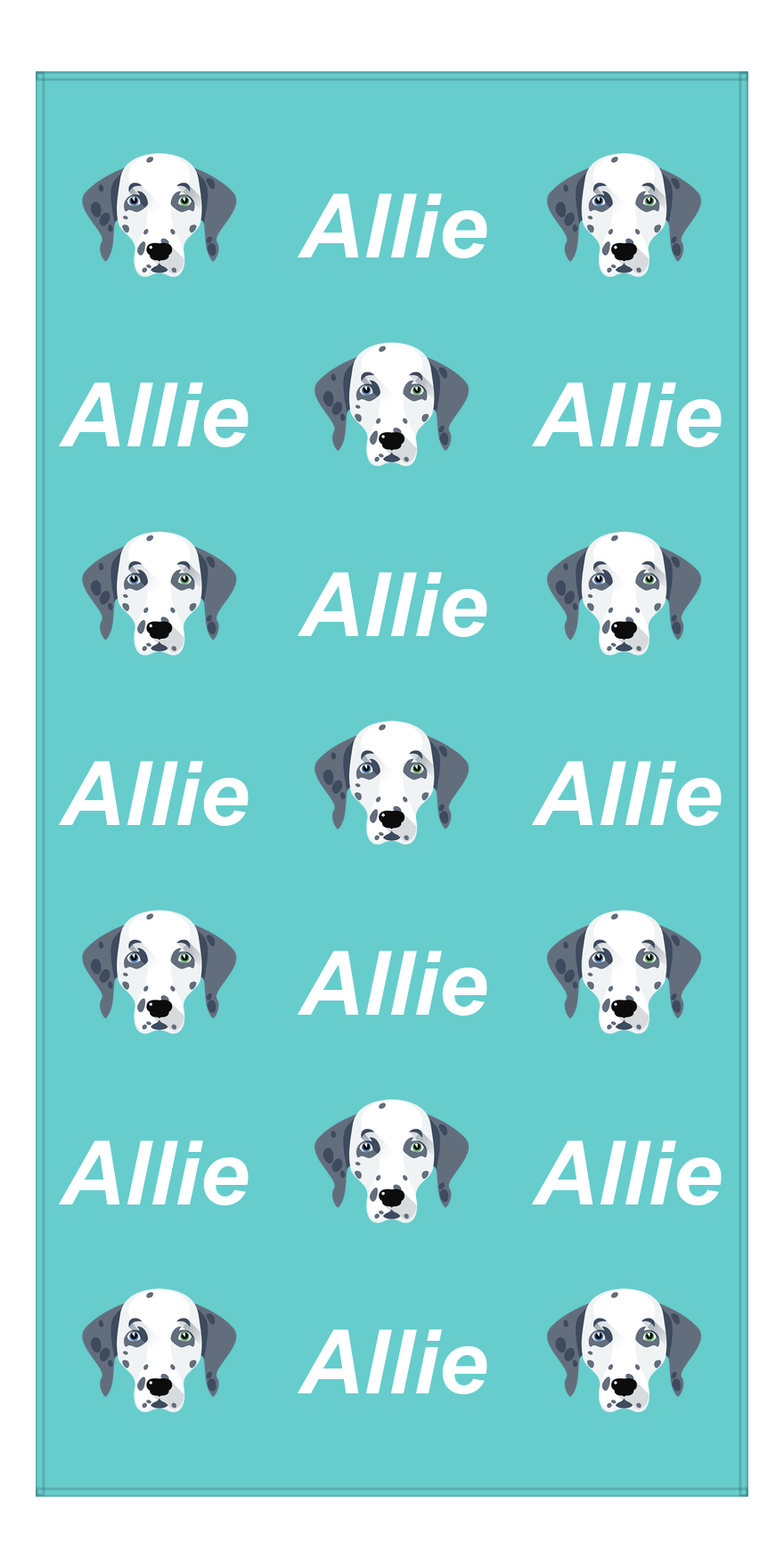 Personalized Dog Beach Towel - Teal Background - Dalmatian - Vertical - Front View