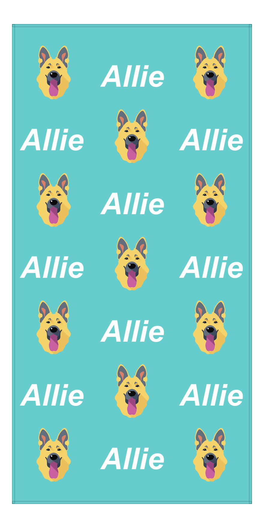 Personalized Dog Beach Towel - Teal Background - German Shepherd - Vertical - Front View