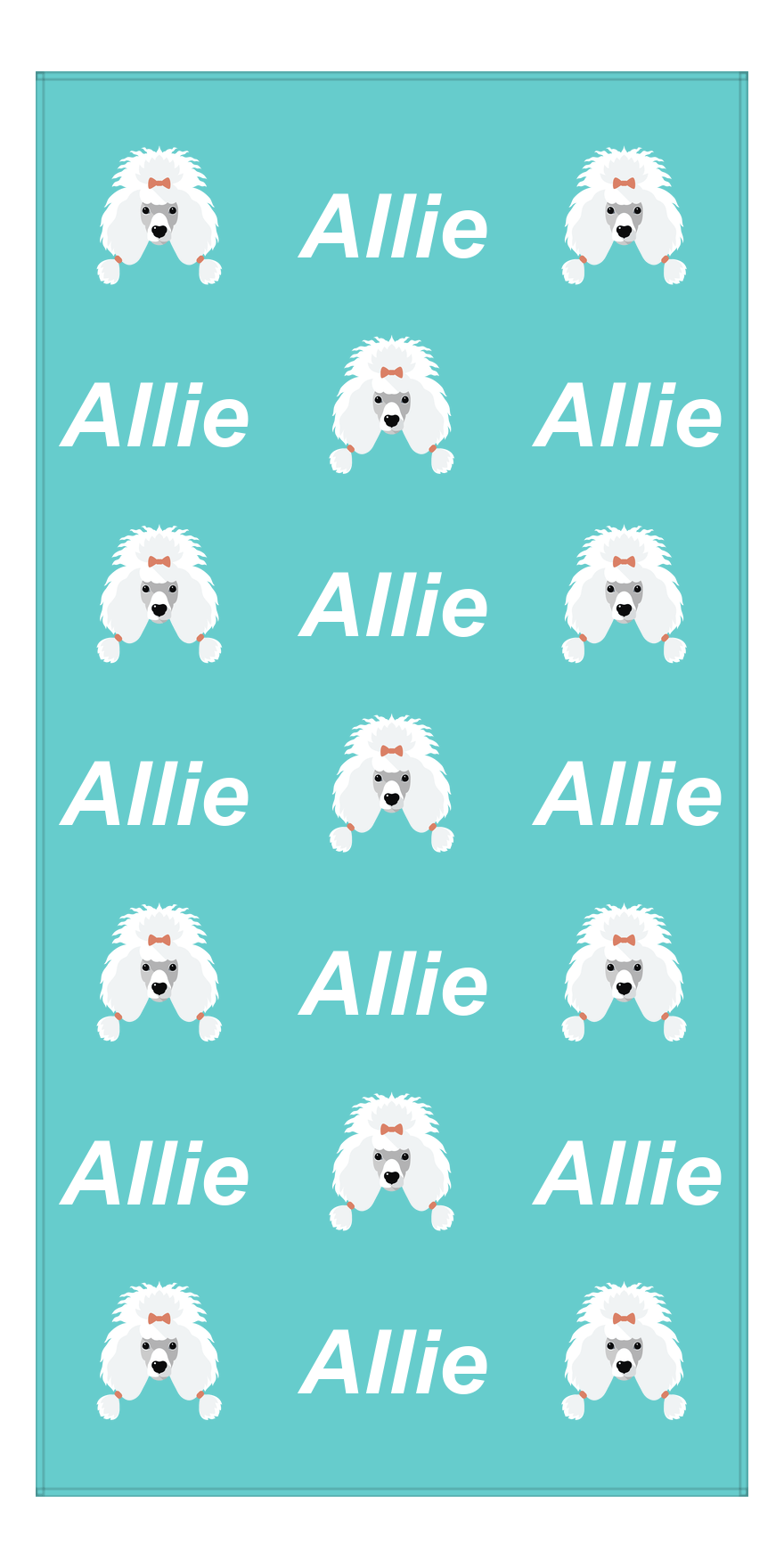 Personalized Dog Beach Towel - Teal Background - Poodle - Vertical - Front View