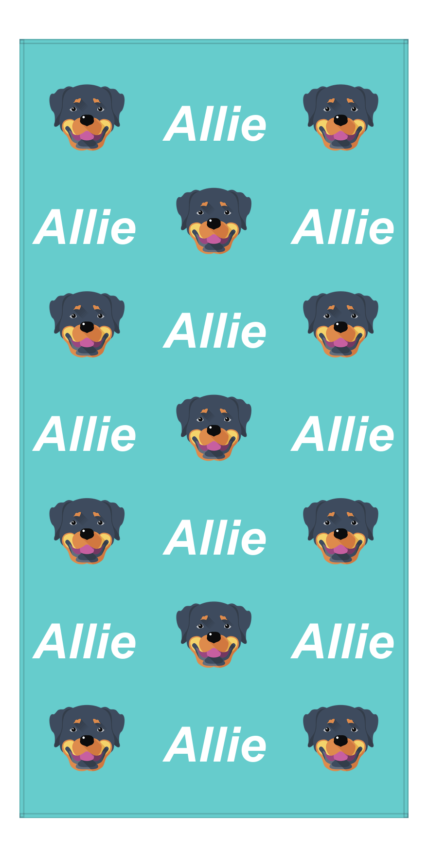 Personalized Dog Beach Towel - Teal Background - Rottweiler - Vertical - Front View