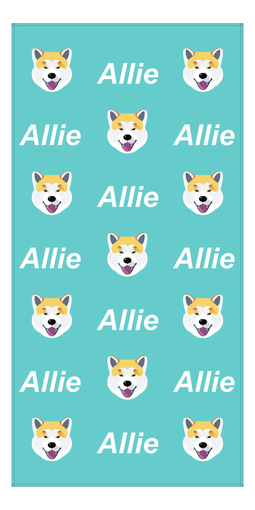 Personalized Dog Beach Towel - Teal Background - Shiba Inu - Vertical - Front View
