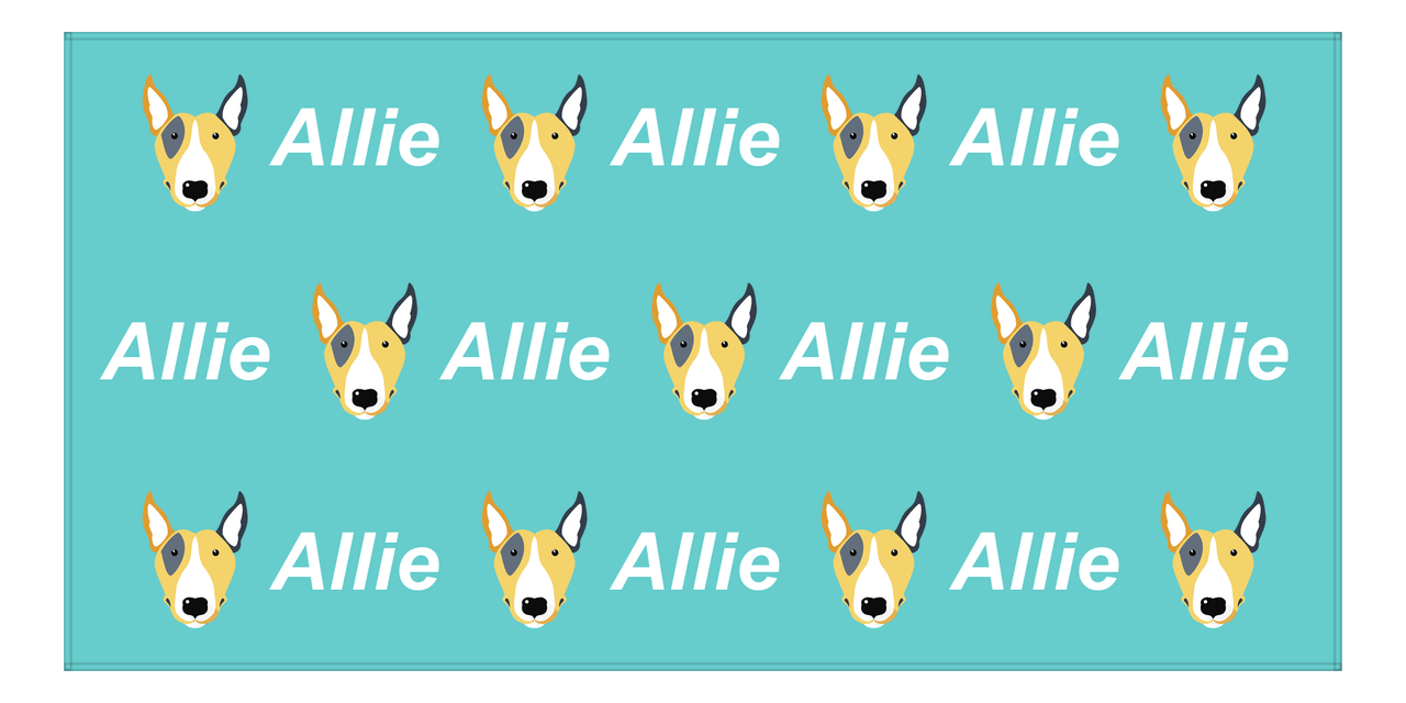 Personalized Dog Beach Towel - Teal Background - Bull Terrier - Horizontal - Front View
