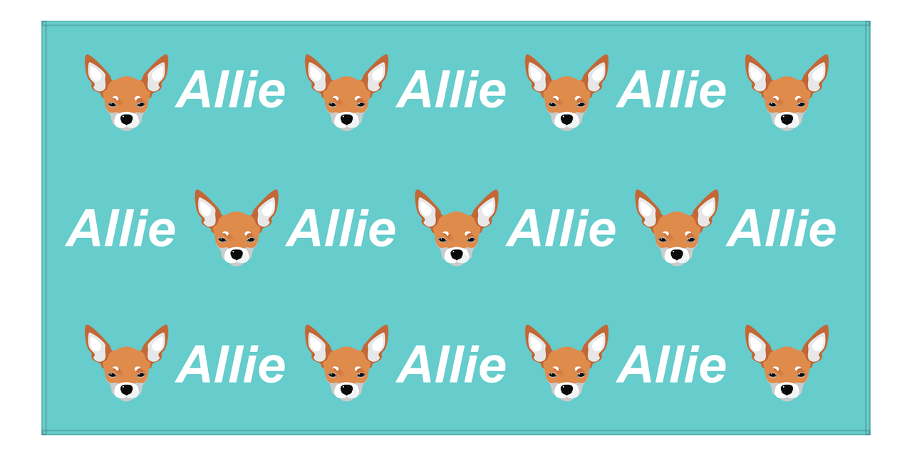 Personalized Dog Beach Towel - Teal Background - Chihuahua - Horizontal - Front View