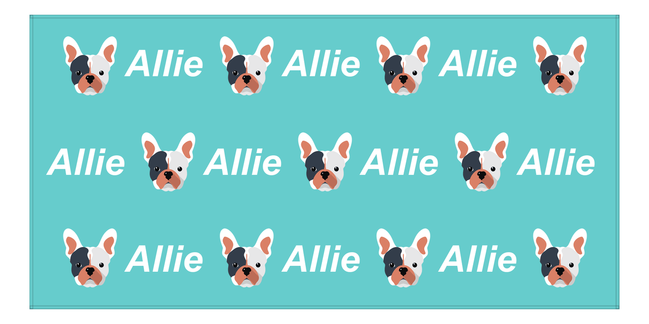 Personalized Dog Beach Towel - Teal Background - French Bulldog - Horizontal - Front View
