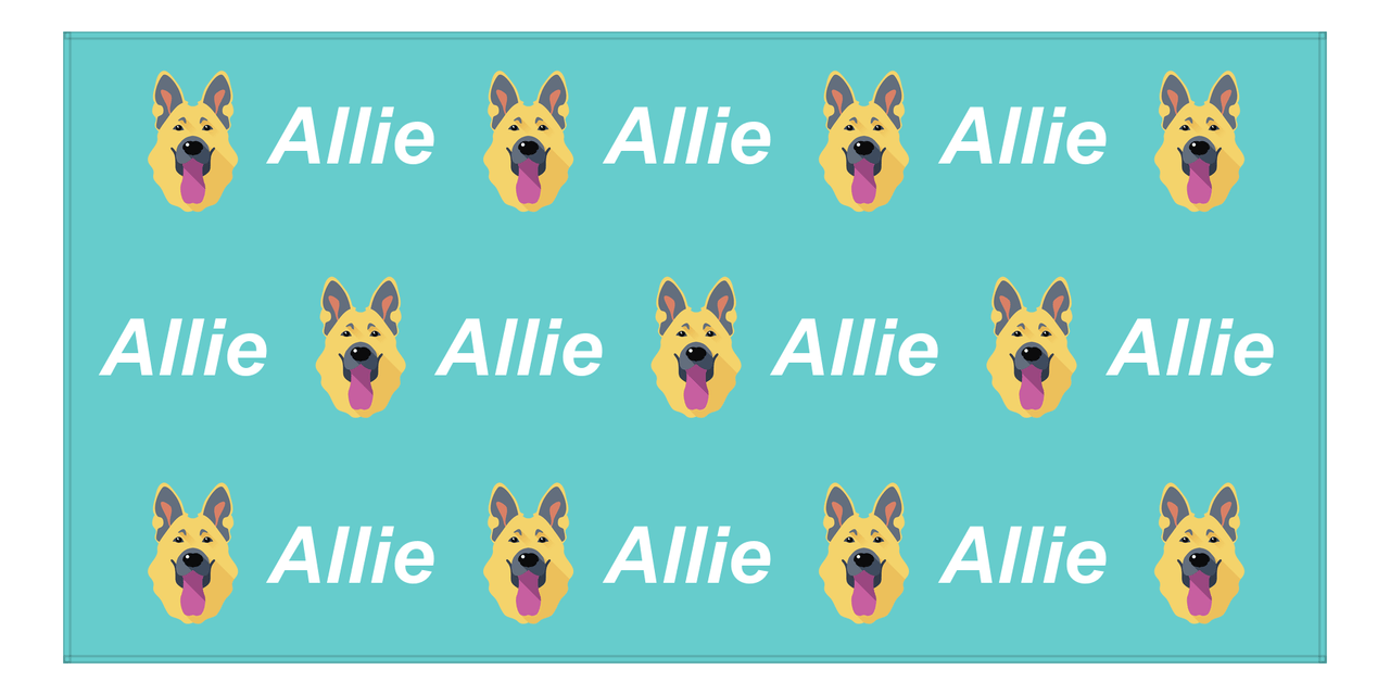 Personalized Dog Beach Towel - Teal Background - German Shepherd - Horizontal - Front View