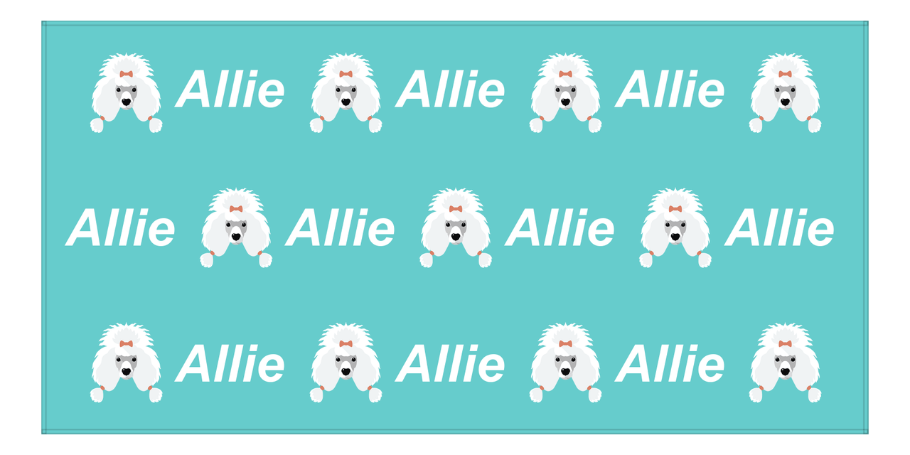 Personalized Dog Beach Towel - Teal Background - Poodle - Horizontal - Front View