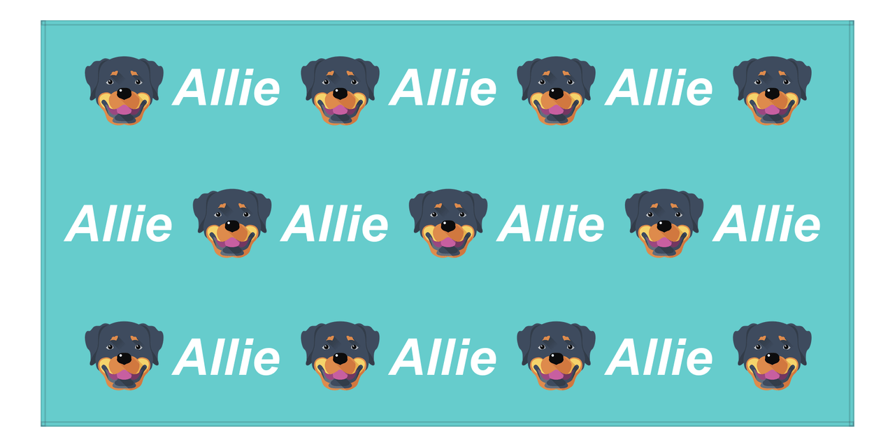 Personalized Dog Beach Towel - Teal Background - Rottweiler - Horizontal - Front View
