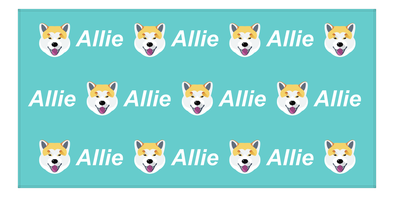 Personalized Dog Beach Towel - Teal Background - Shiba Inu - Horizontal - Front View