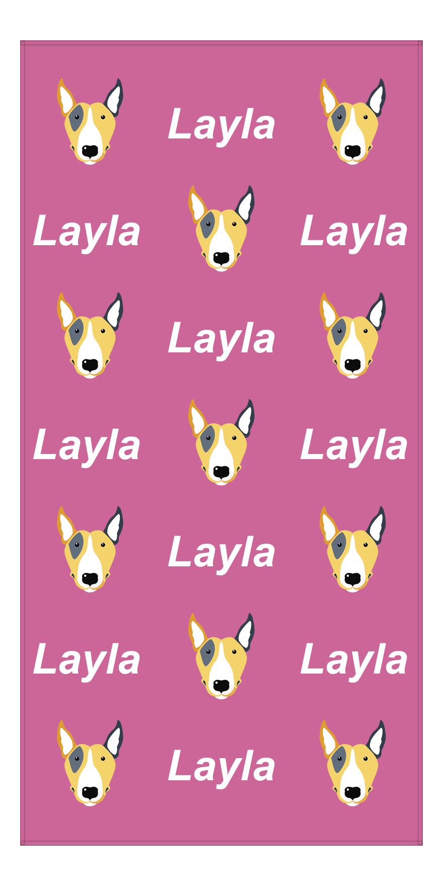 Personalized Dog Beach Towel - Pink Background - Bull Terrier - Vertical - Front View