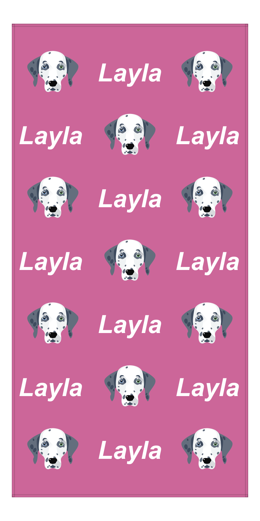 Personalized Dog Beach Towel - Pink Background - Dalmatian - Vertical - Front View