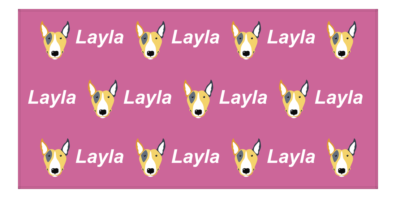 Personalized Dog Beach Towel - Pink Background - Bull Terrier - Horizontal - Front View