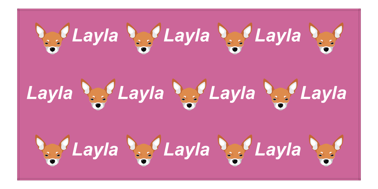 Personalized Dog Beach Towel - Pink Background - Chihuahua - Horizontal - Front View