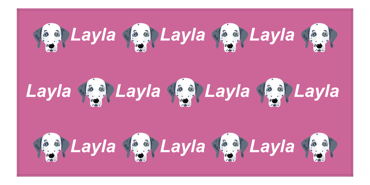Personalized Dog Beach Towel - Pink Background - Dalmatian - Horizontal - Front View