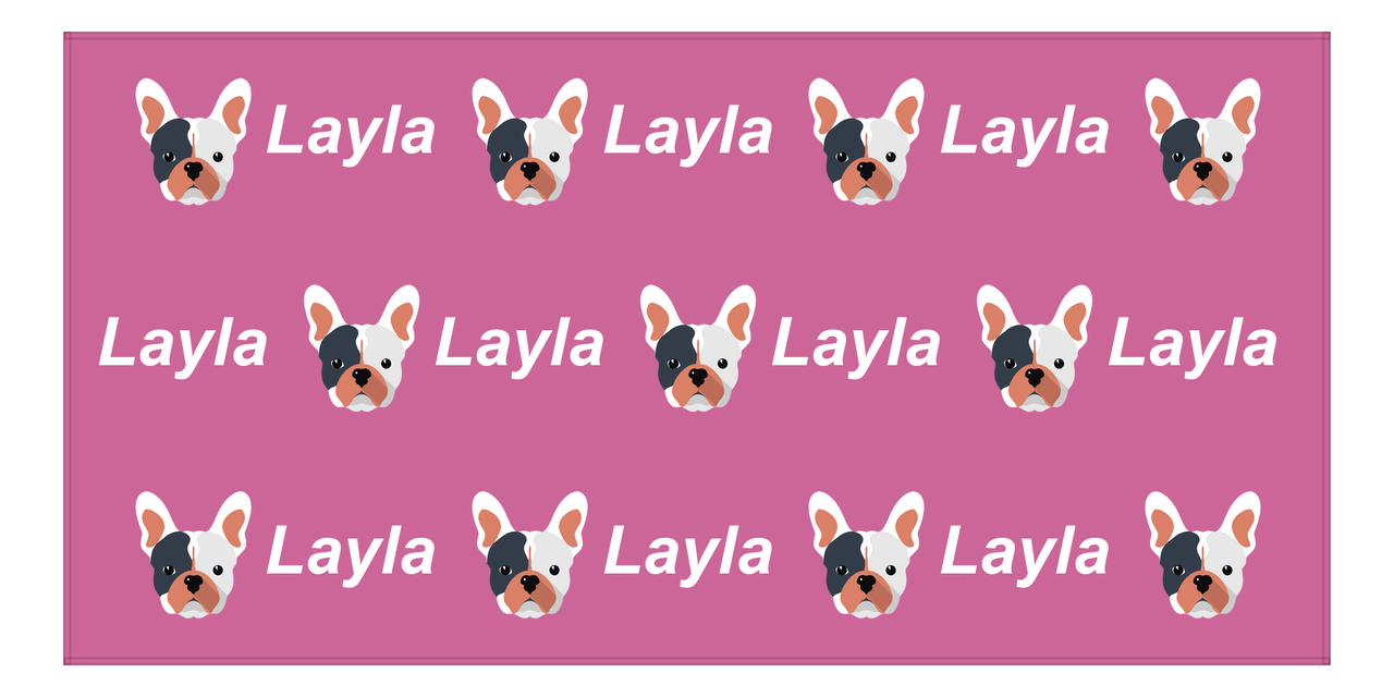 Personalized Dog Beach Towel - Pink Background - French Bulldog - Horizontal - Front View