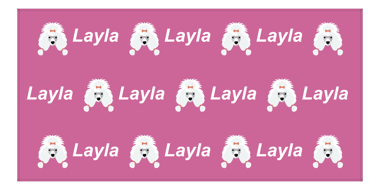 Personalized Dog Beach Towel - Pink Background - Poodle - Horizontal - Front View