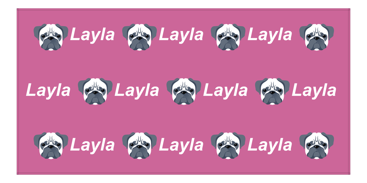Personalized Dog Beach Towel - Pink Background - Pugs - Horizontal - Front View