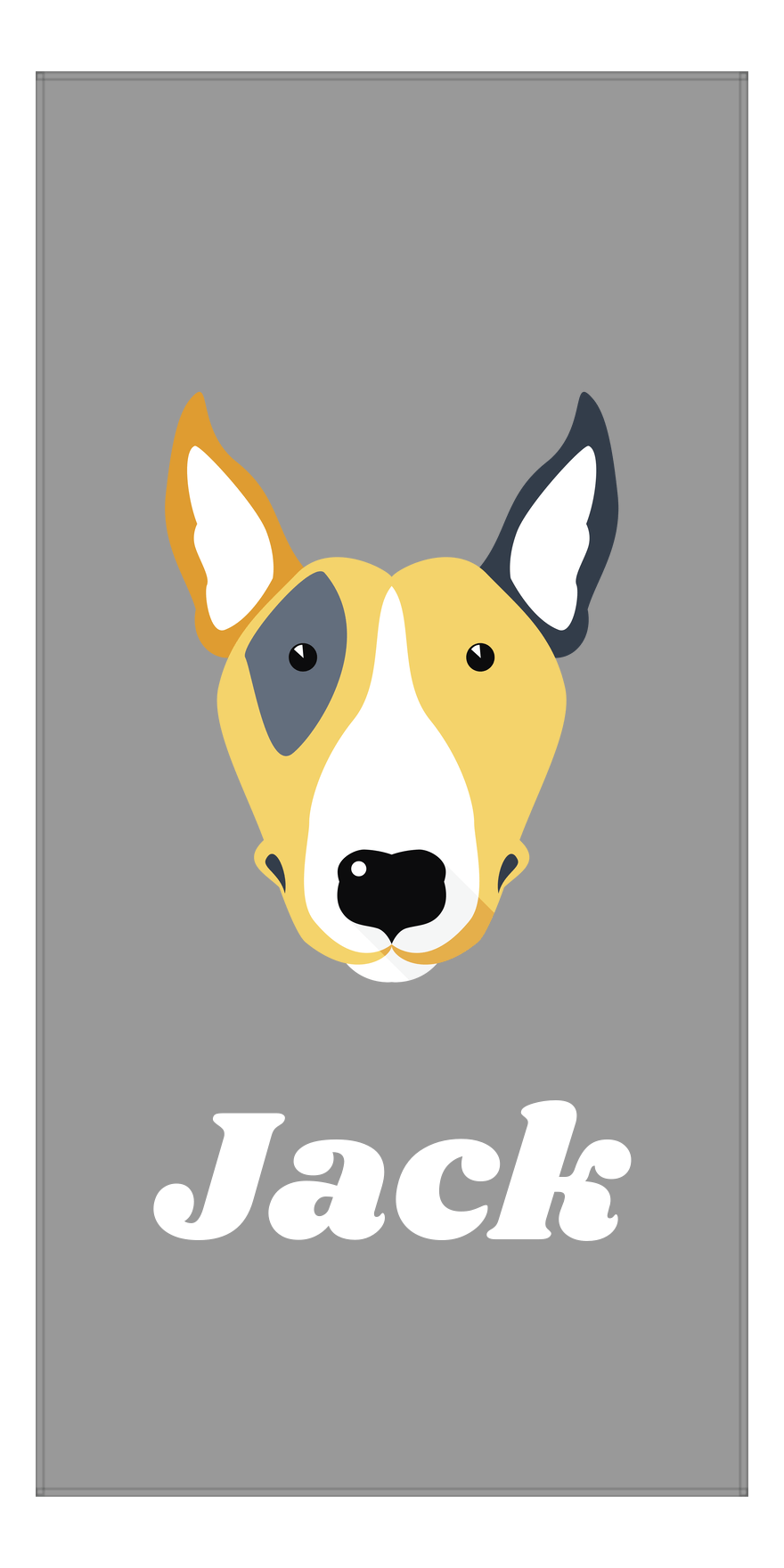 Personalized Dog Beach Towel II - Grey Background - Bull Terrier - Vertical - Front View