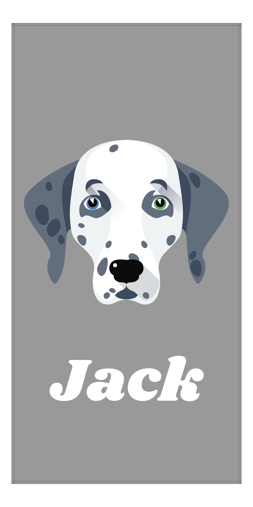 Personalized Dog Beach Towel II - Grey Background - Dalmatian - Vertical - Front View