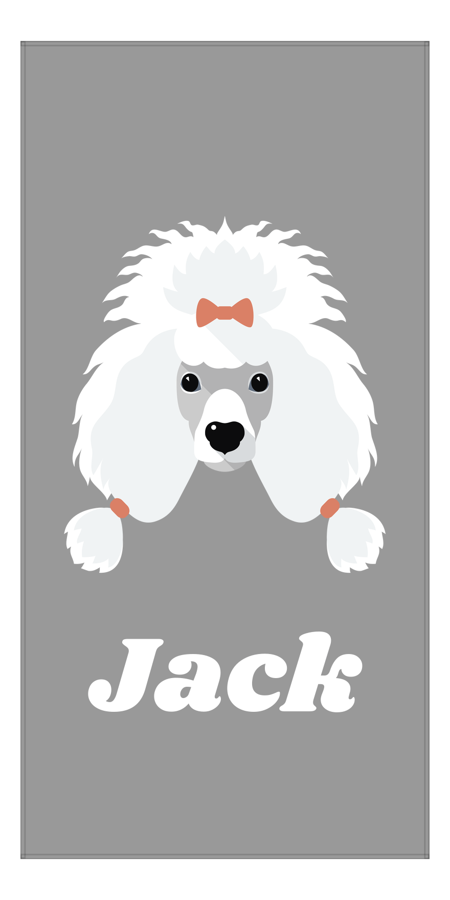Personalized Dog Beach Towel II - Grey Background - Poodle - Vertical - Front View