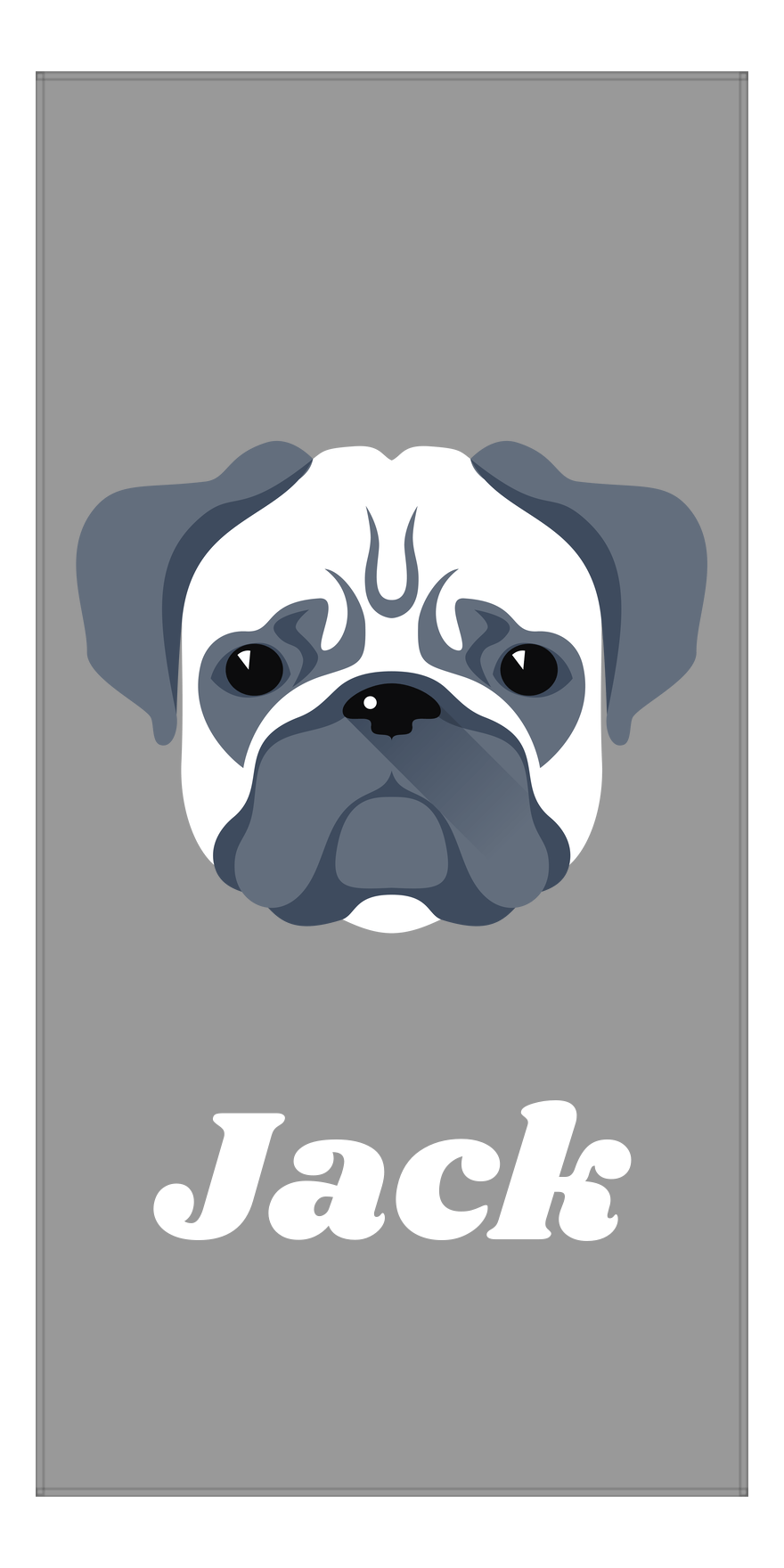 Personalized Dog Beach Towel II - Grey Background - Pug - Vertical - Front View