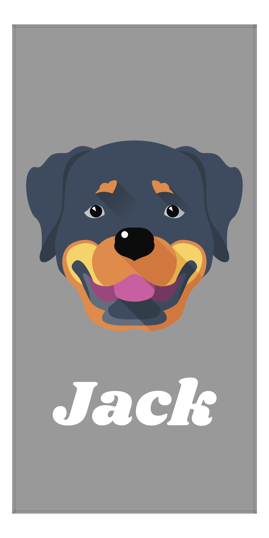 Personalized Dog Beach Towel II - Grey Background - Rottweiler - Vertical - Front View