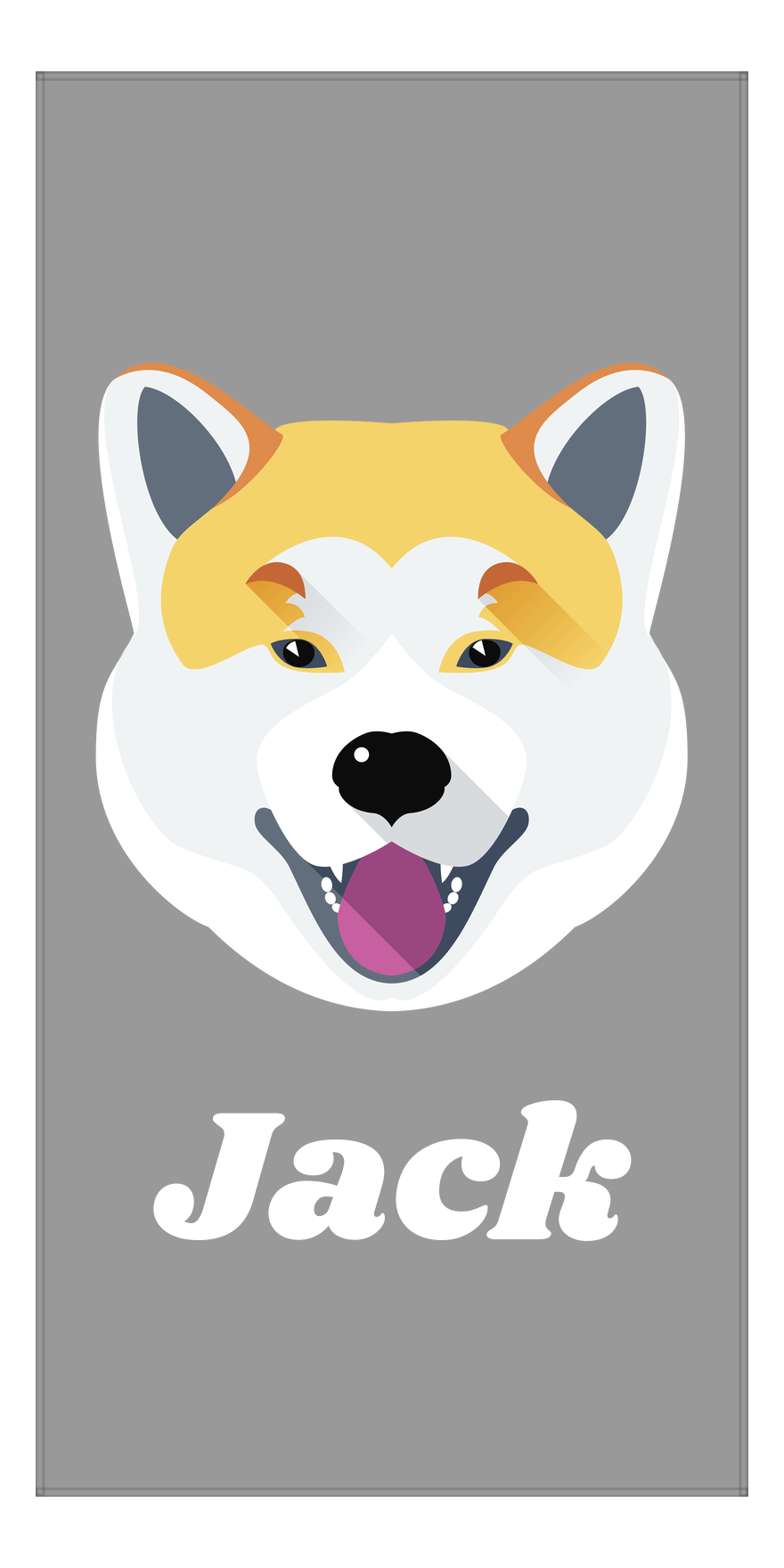 Personalized Dog Beach Towel II - Grey Background - Shiba Inu - Vertical - Front View