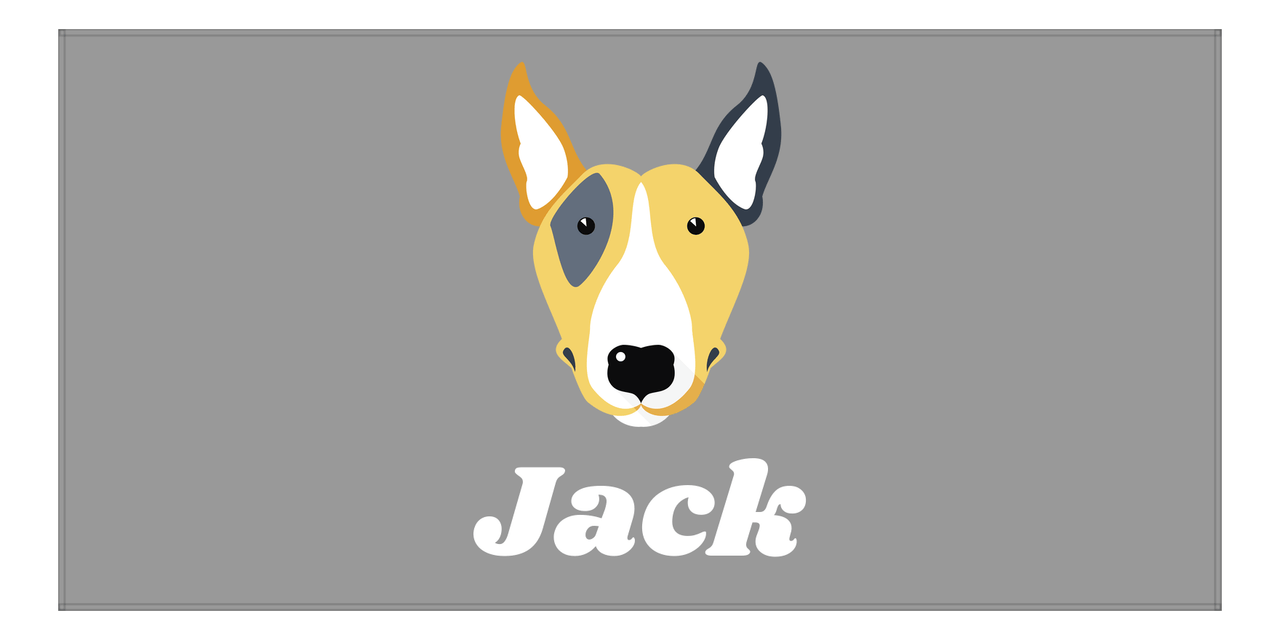 Personalized Dog Beach Towel II - Grey Background - Bull Terrier - Horizontal - Front View