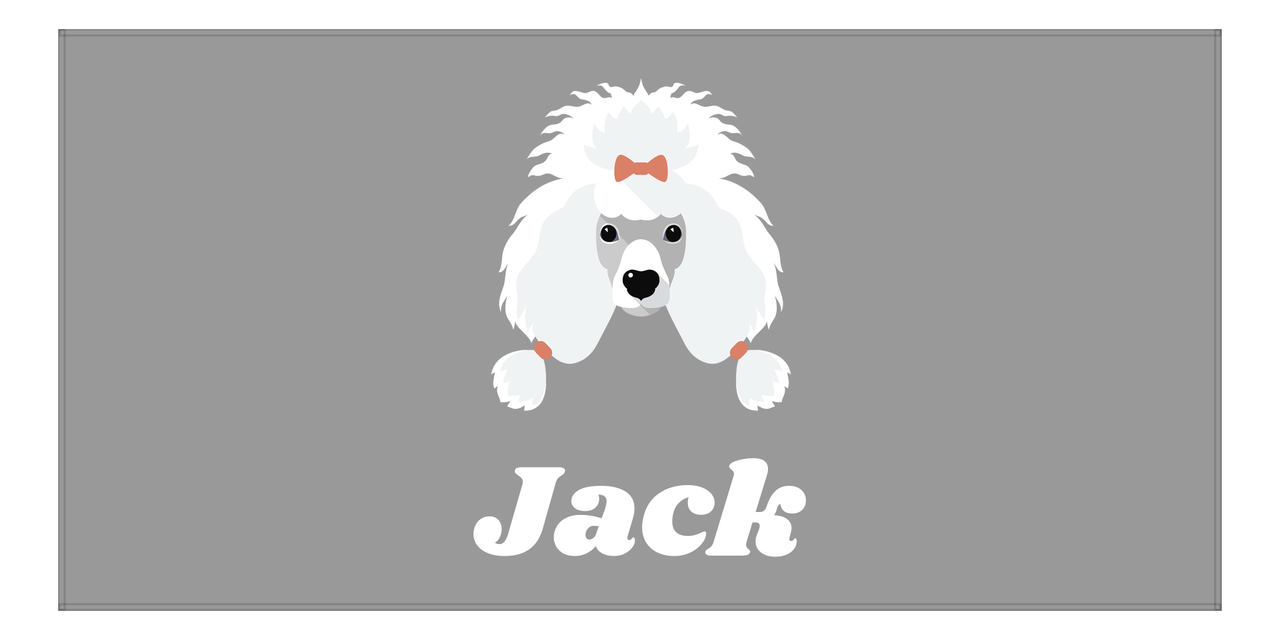 Personalized Dog Beach Towel II - Grey Background - Poodle - Horizontal - Front View