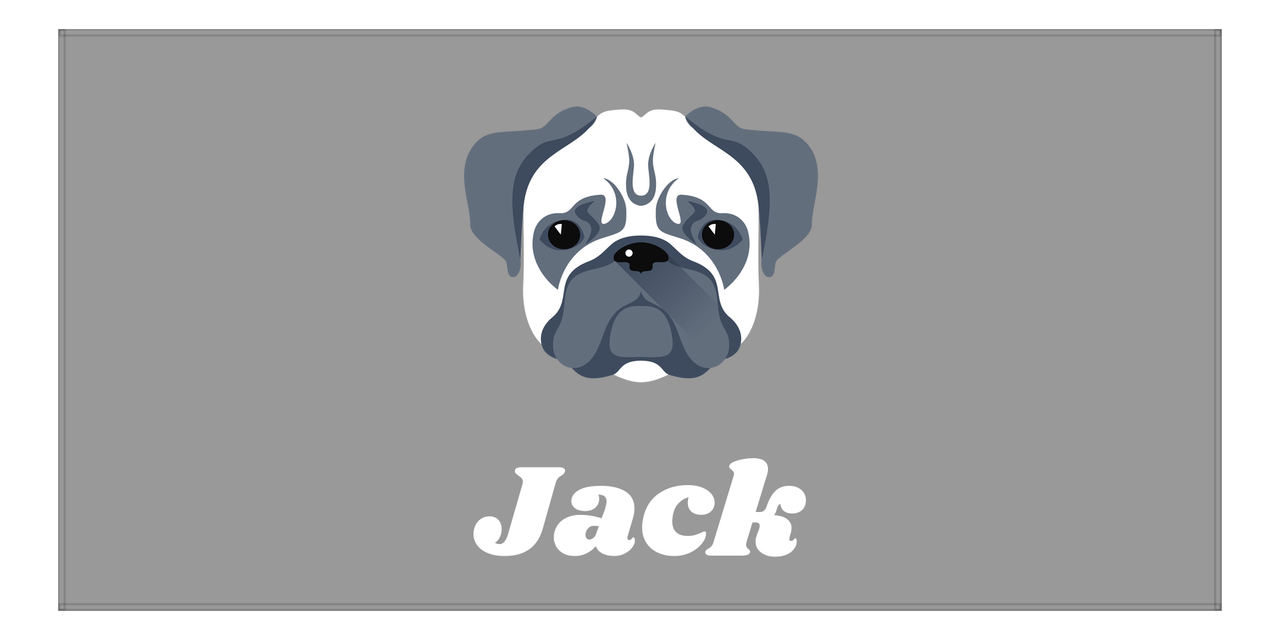 Personalized Dog Beach Towel II - Grey Background - Pug - Horizontal - Front View