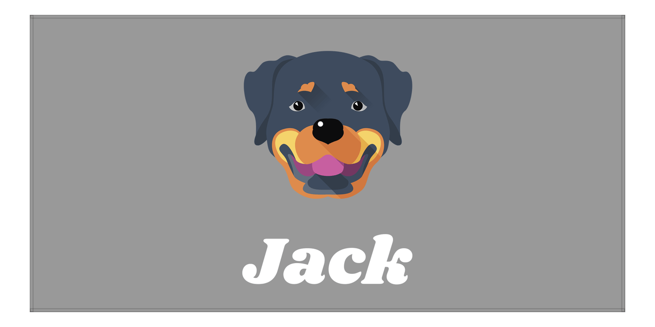 Personalized Dog Beach Towel II - Grey Background - Rottweiler - Horizontal - Front View