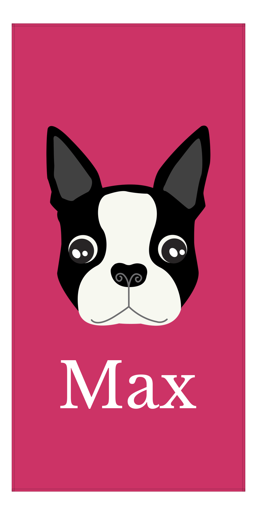 Personalized Dog Beach Towel II - Pink Background - Boston Terrier - Vertical - Front View