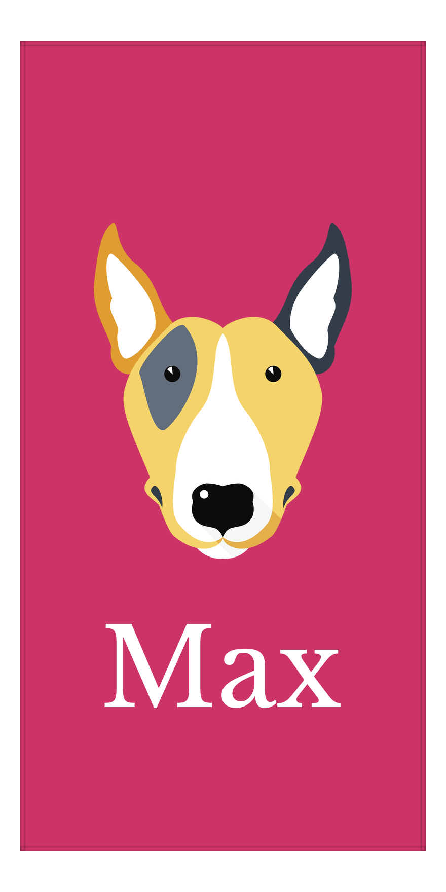 Personalized Dog Beach Towel II - Pink Background - Bull Terrier - Vertical - Front View