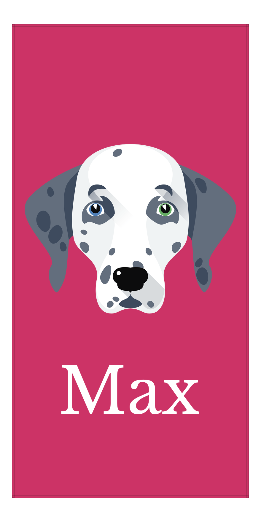 Personalized Dog Beach Towel II - Pink Background - Dalmatian - Vertical - Front View