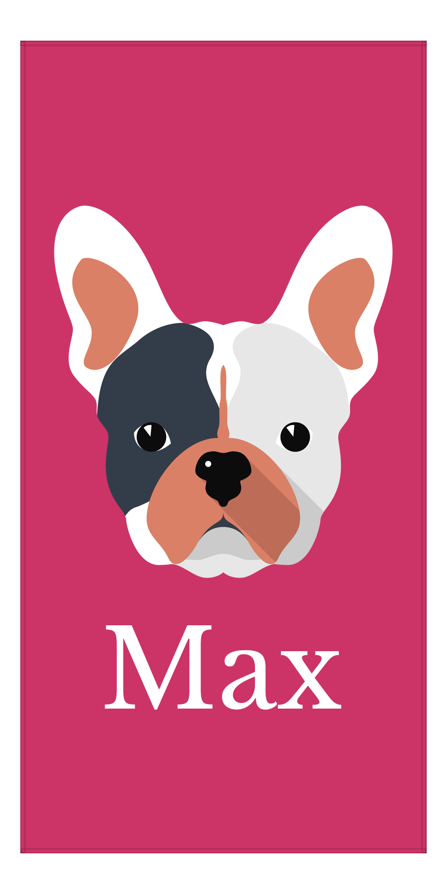 Personalized Dog Beach Towel II - Pink Background - French Bulldog - Vertical - Front View