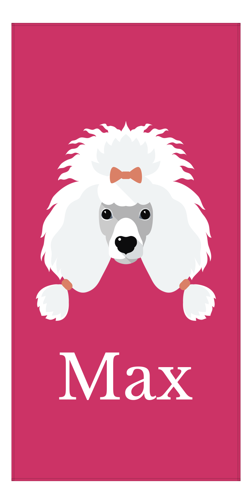Personalized Dog Beach Towel II - Pink Background - Poodle - Vertical - Front View