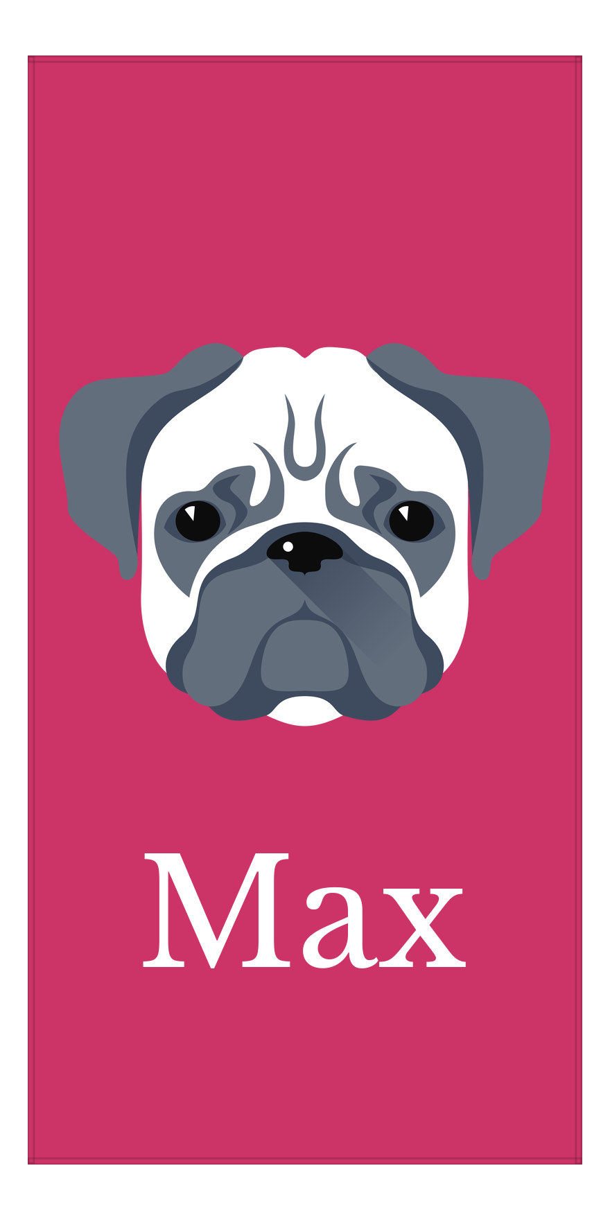 Personalized Dog Beach Towel II - Pink Background - Pug - Vertical - Front View