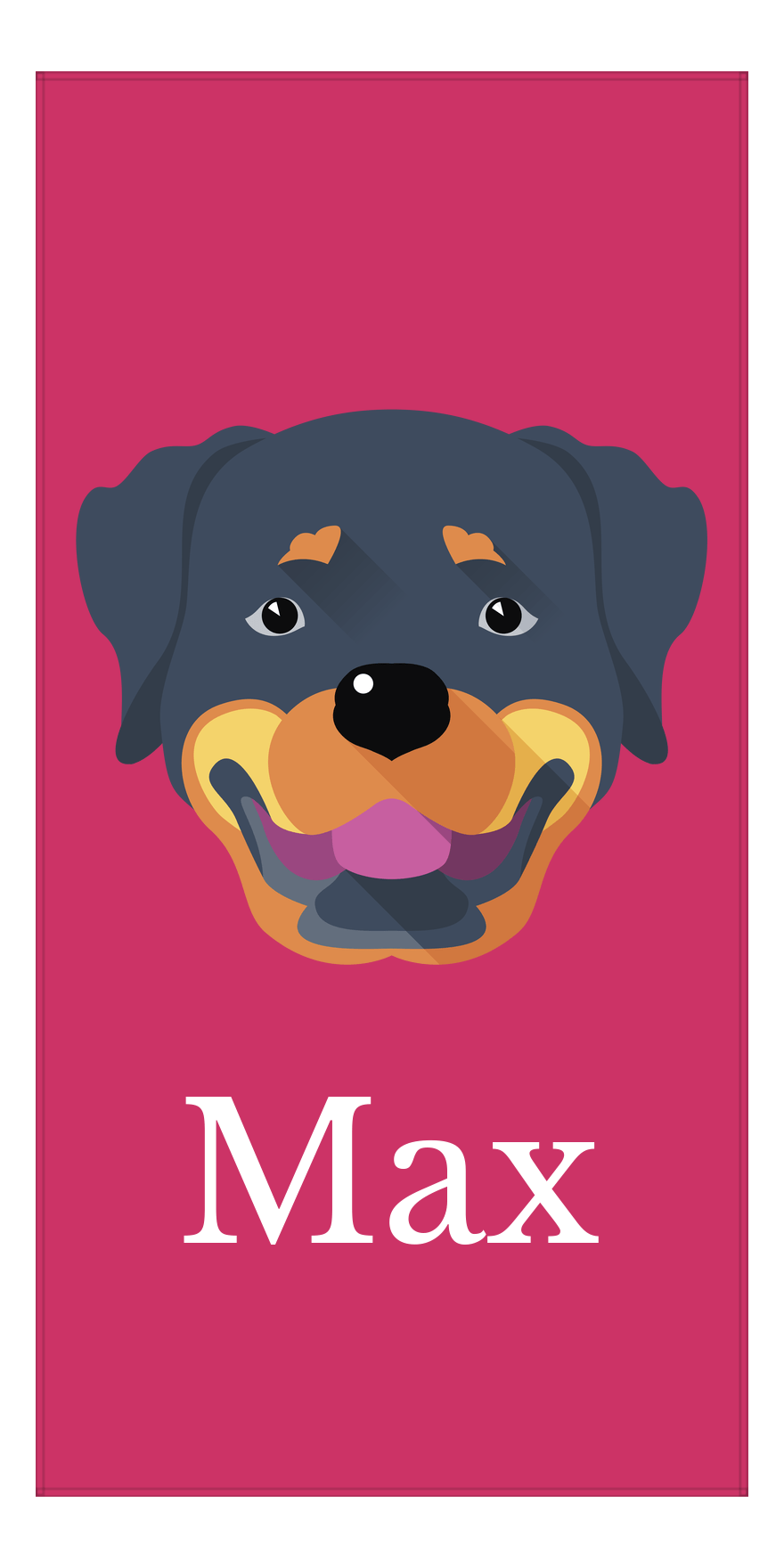 Personalized Dog Beach Towel II - Pink Background - Rottweiler - Vertical - Front View
